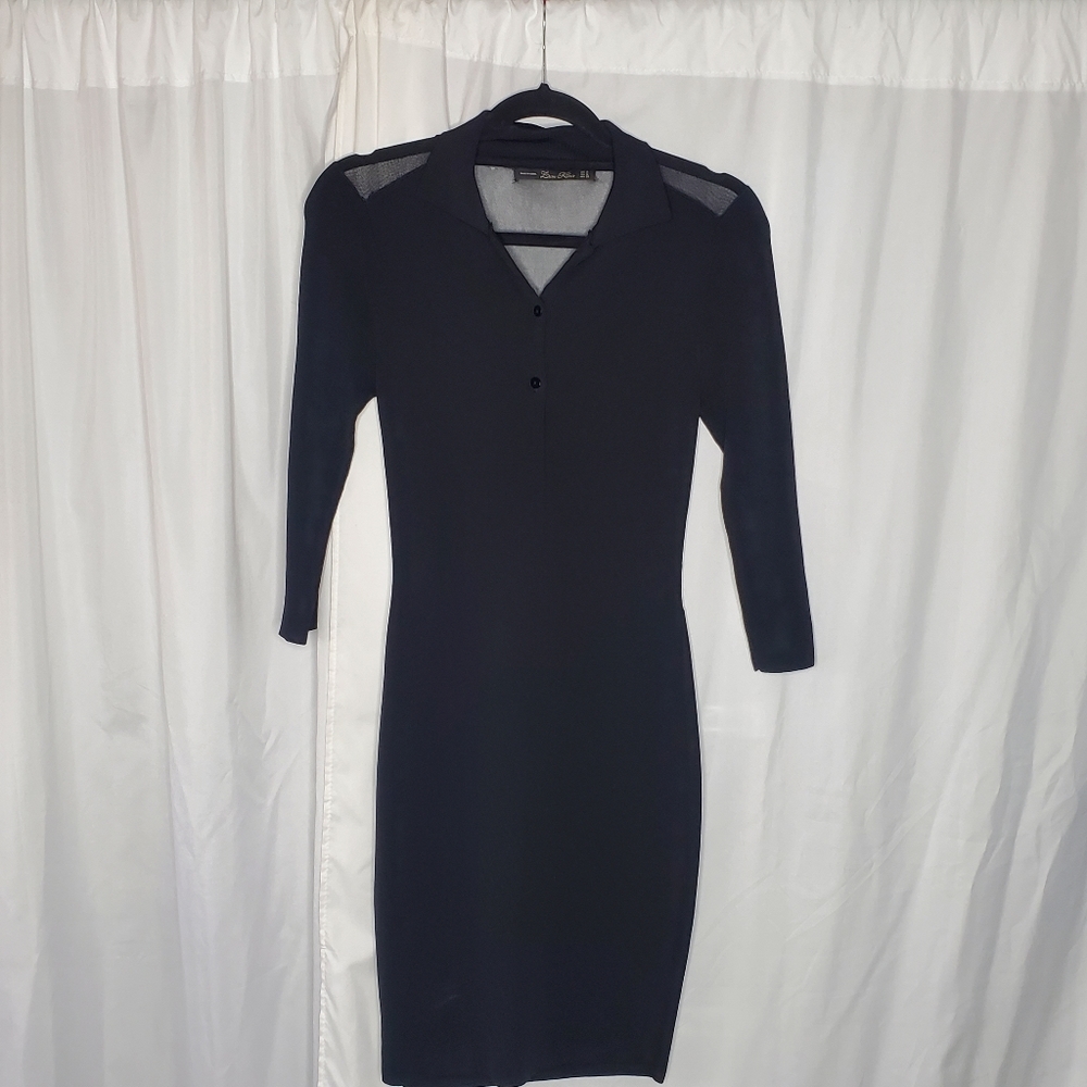 ♤ Zara Knit Collared Sheath Dress Black Size Medium